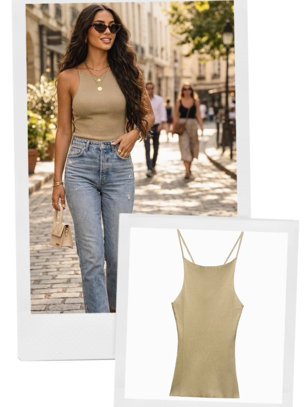 ZARA ribbed spaghetti strap top in olive green